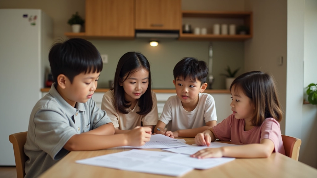 Diverse family having financial planning discussion at kitchen table with documents and calculator