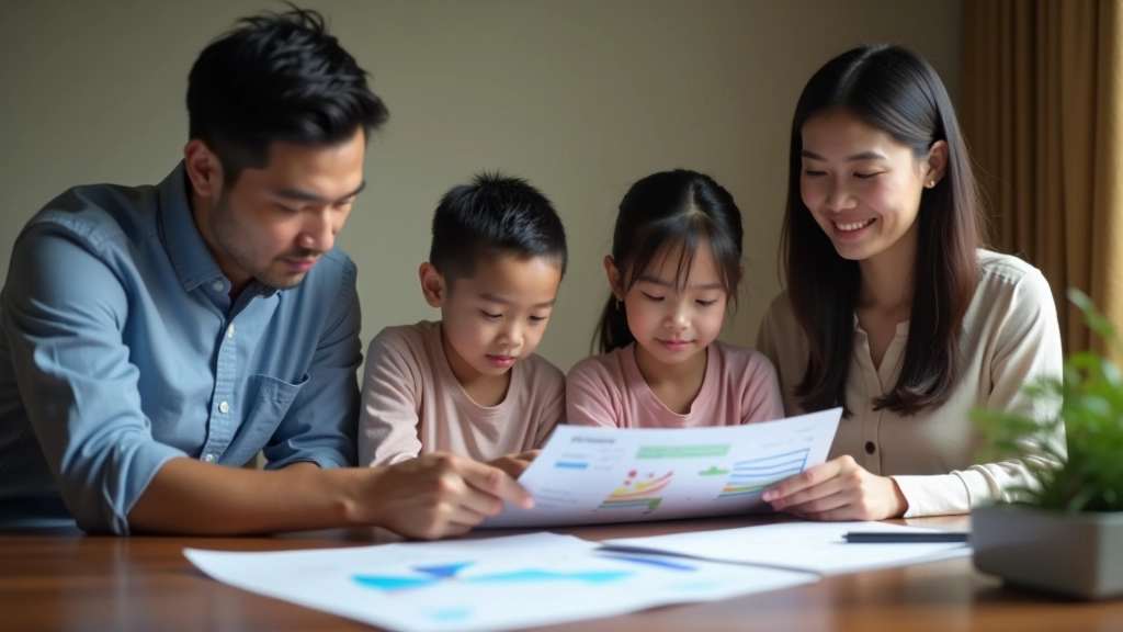Parent and child discussing education options with financial advisor looking at savings plans and investment documents