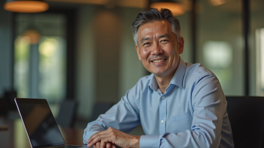 Financial advisor explaining investment growth chart to family, professional office setting with laptop